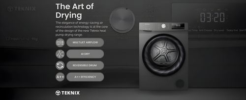 Teknix TK2HP9HS - Titanium 9KG Heat Pump Tumble Dryer - A++ Energy