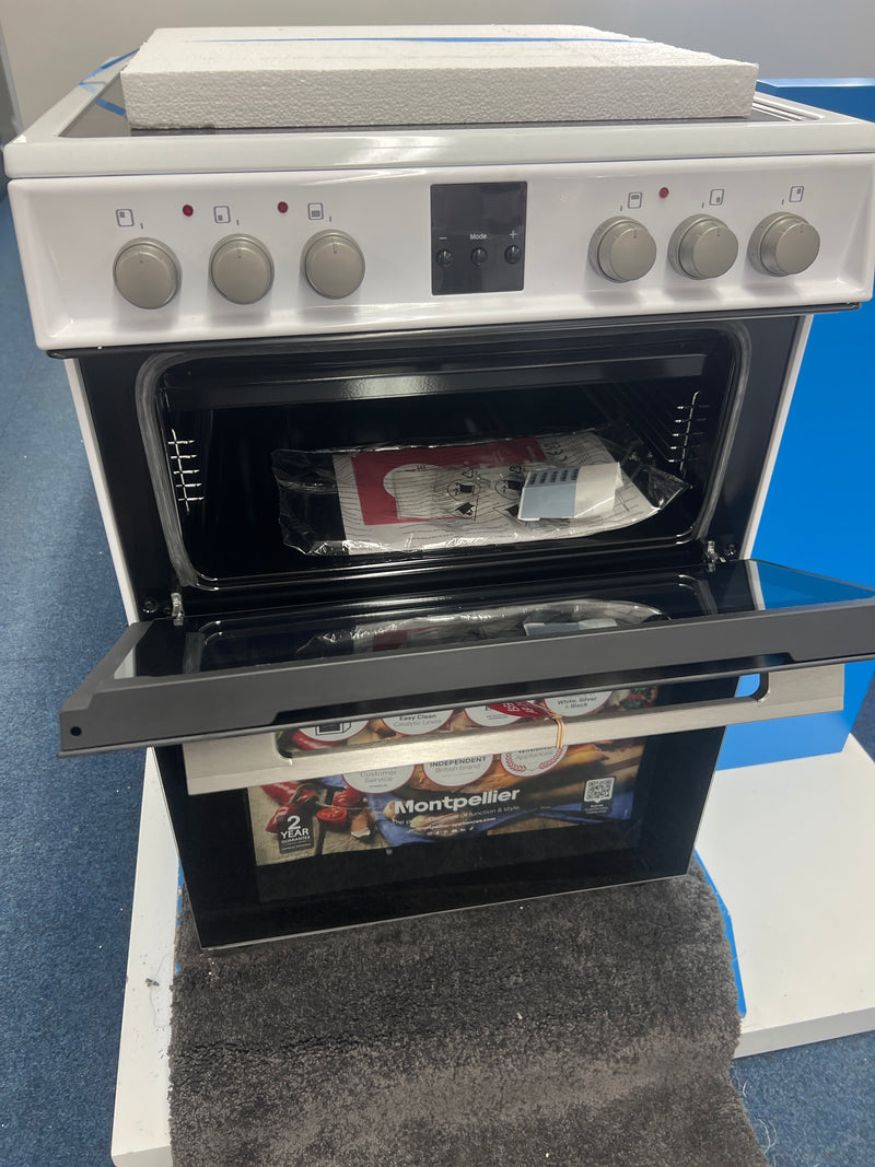 Montpellier MDOC60FW - White 60cm Ceramic Double Cooker - 72/39L Capacity - A/A Energy - Unboxed