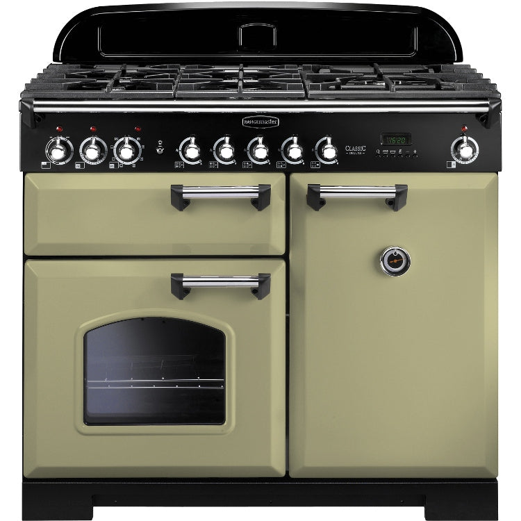 Rangemaster CDL100DFFOG/C - Olive Green/Chrome Range Cooker - 155L - A Rated
