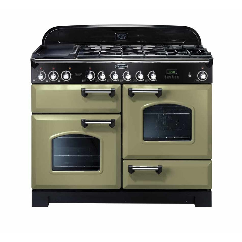 Rangemaster CDL110DFFOG/C - Olive Green/Chrome Range Cooker - 146L Dual Fuel - A Rated