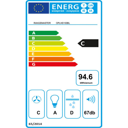 Rangemaster OPLHD60BL - Black 60cm Chimney Cooker Hood - C Energy Rated