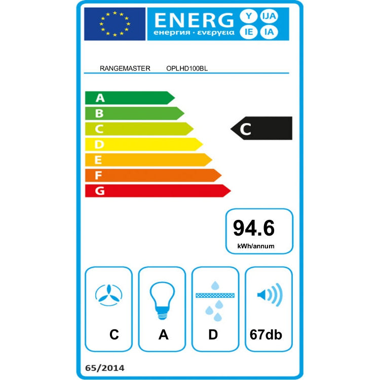 Rangemaster OPLHD60BL - Black 60cm Chimney Cooker Hood - C Energy Rated