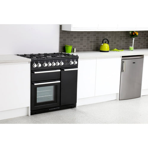 Rangemaster Nexus NEX90DFFBL/C - Black/Chrome Dual Fuel Range Cooker - 140L - A Rated
