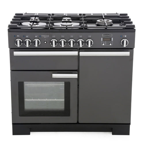 Rangemaster PDL100DFFSL/C - Slate/Chrome 100cm Range Cooker - Dual Fuel - A Rated