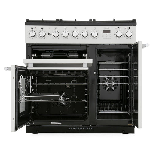 Rangemaster NEX90DFFWH/C - White/Chrome 90cm Range Cooker - Dual Fuel - A Rated