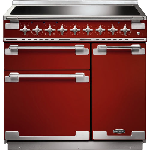 Rangemaster Elise ELS90EIRD - Cherry Red/Brushed Chrome Range Cooker - 90cm Induction - A Rated