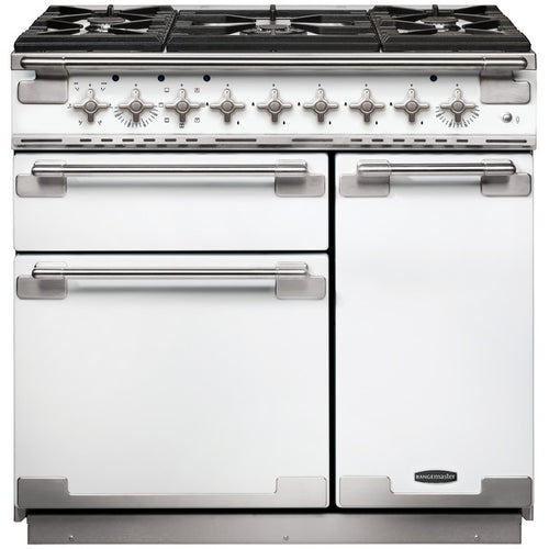 Rangemaster ELS90DFFWH - White/Brushed Chrome Dual Fuel Range Cooker - 79L - A Rated