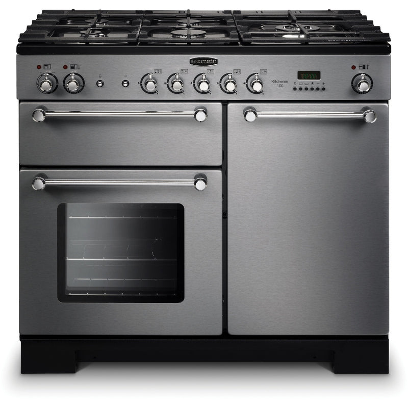 Rangemaster Kitchener KCH100NGFSS/C - Stainless Steel & Chrome Gas Range Cooker - 100cm - A+ Energy