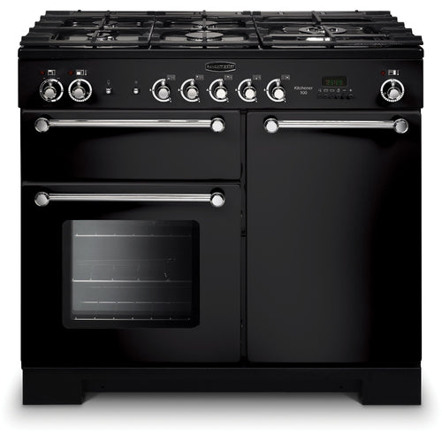 Rangemaster KCH100NGFBL/C - Black/Chrome Gas Range Cooker - 100cm - A+ Energy