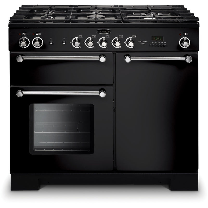 Rangemaster KCH100NGFBL/C - Black/Chrome Gas Range Cooker - 100cm - A+ Energy