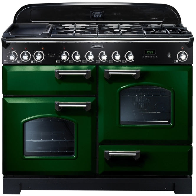 Rangemaster Classic Deluxe CDL110DFFRG/C - Racing Green Range Cooker - 79L Dual Fuel - A Energy Rated