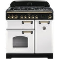 Rangemaster Classic Deluxe CDL90DFFWH/B - White/Brass Dual Fuel Range Cooker - 90cm - A Rated