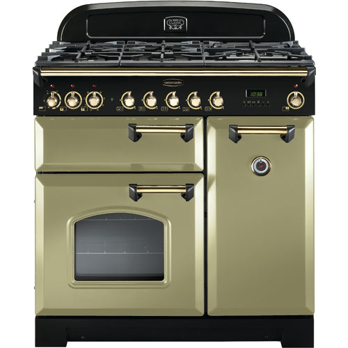 Rangemaster CDL90DFFOG/B - Olive Green/Brass 90cm Range Cooker - Dual Fuel - A Rated