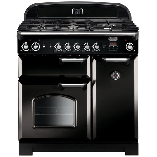 Rangemaster Classic CLA90NGFBL/C - Black/Chrome Range Cooker - 90cm Gas - A+ Energy