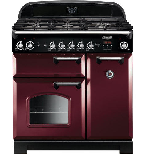 Rangemaster Classic CLA90NGFCY/C - Cranberry/Chrome 90cm Gas Range Cooker - A+ Rated