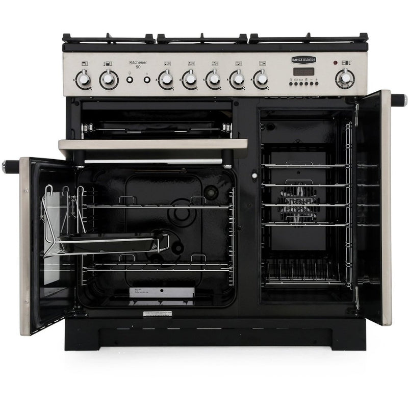 Rangemaster KCH90NGFBL/C - Black/Chrome 90cm Gas Range Cooker - A+ Energy