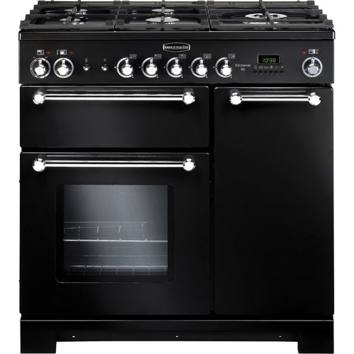 Rangemaster KCH90NGFBL/C - Black/Chrome 90cm Gas Range Cooker - A+ Energy