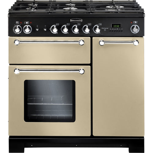 Rangemaster Kitchener KCH90NGFCR/C - Cream/Chrome Gas Range Cooker - 90cm - A+ Energy
