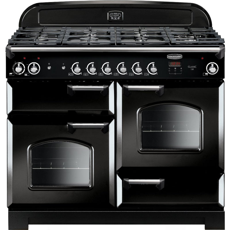 Rangemaster Classic CLA110DFFBL/C - Black/Chrome Dual Fuel Range Cooker - 79L - A Rated