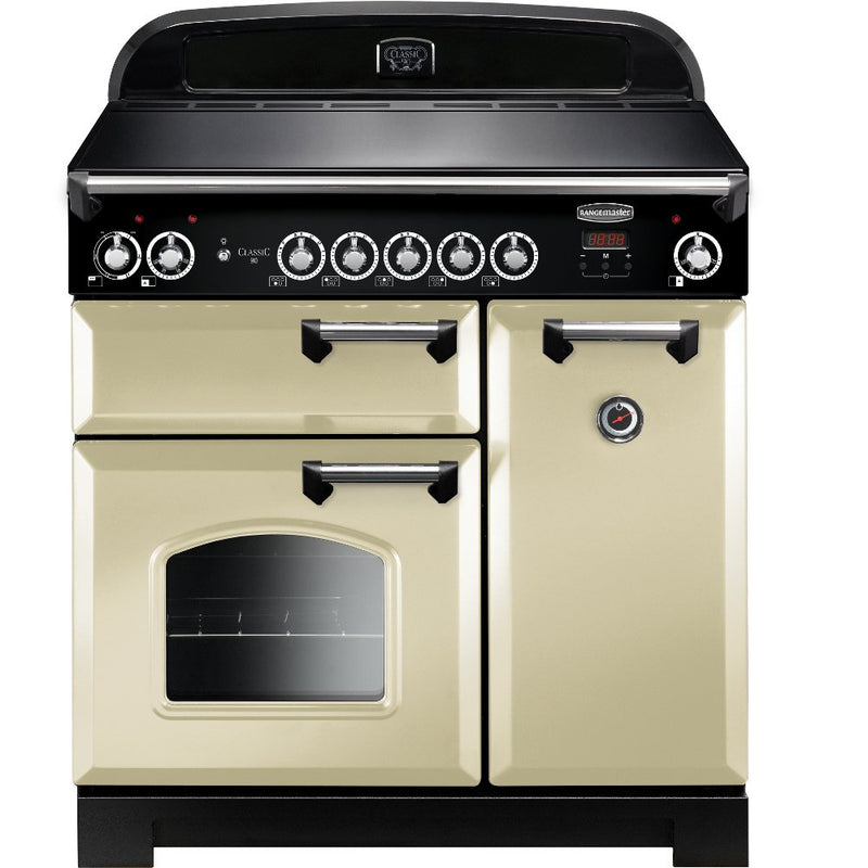 Rangemaster Classic CLA90EICR/C - Cream/Chrome Range Cooker - 79L + 67L Dual Oven - A Rated
