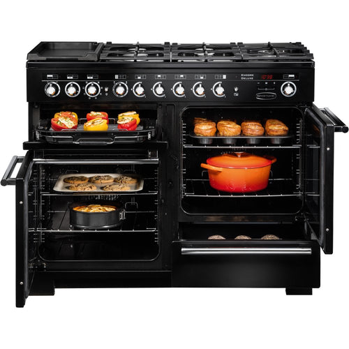 Rangemaster EDL110DFFBL/C - Black/Chrome 110cm Range Cooker - Dual Fuel - A Energy Rated