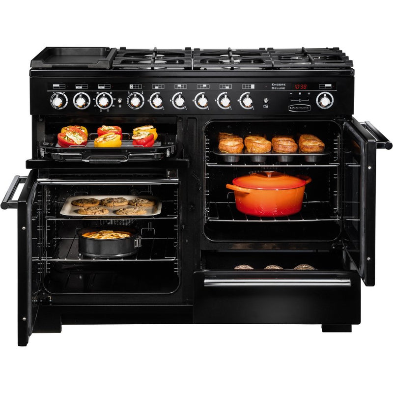 Rangemaster EDL110DFFBL/C - Black/Chrome 110cm Range Cooker - Dual Fuel - A Energy Rated