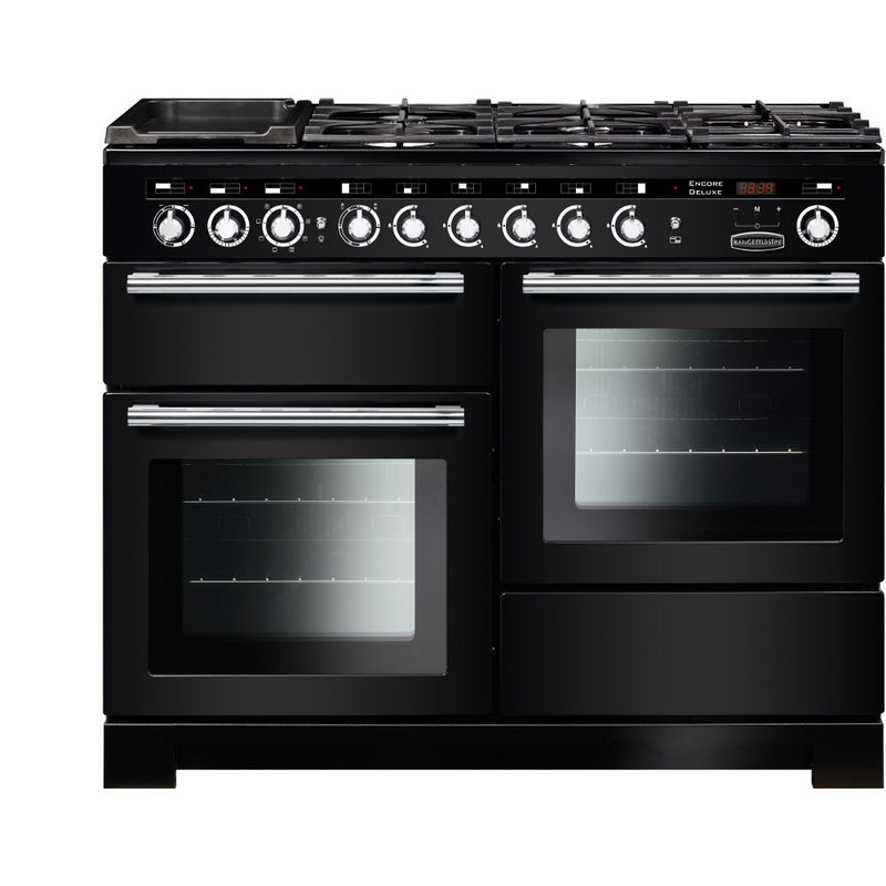Rangemaster EDL110DFFBL/C - Black/Chrome 110cm Range Cooker - Dual Fuel - A Energy Rated