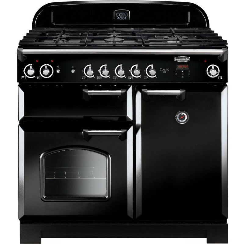 Rangemaster CLA100NGFBL/C - Black/Chrome Gas Range Cooker - 86L - A+ Energy