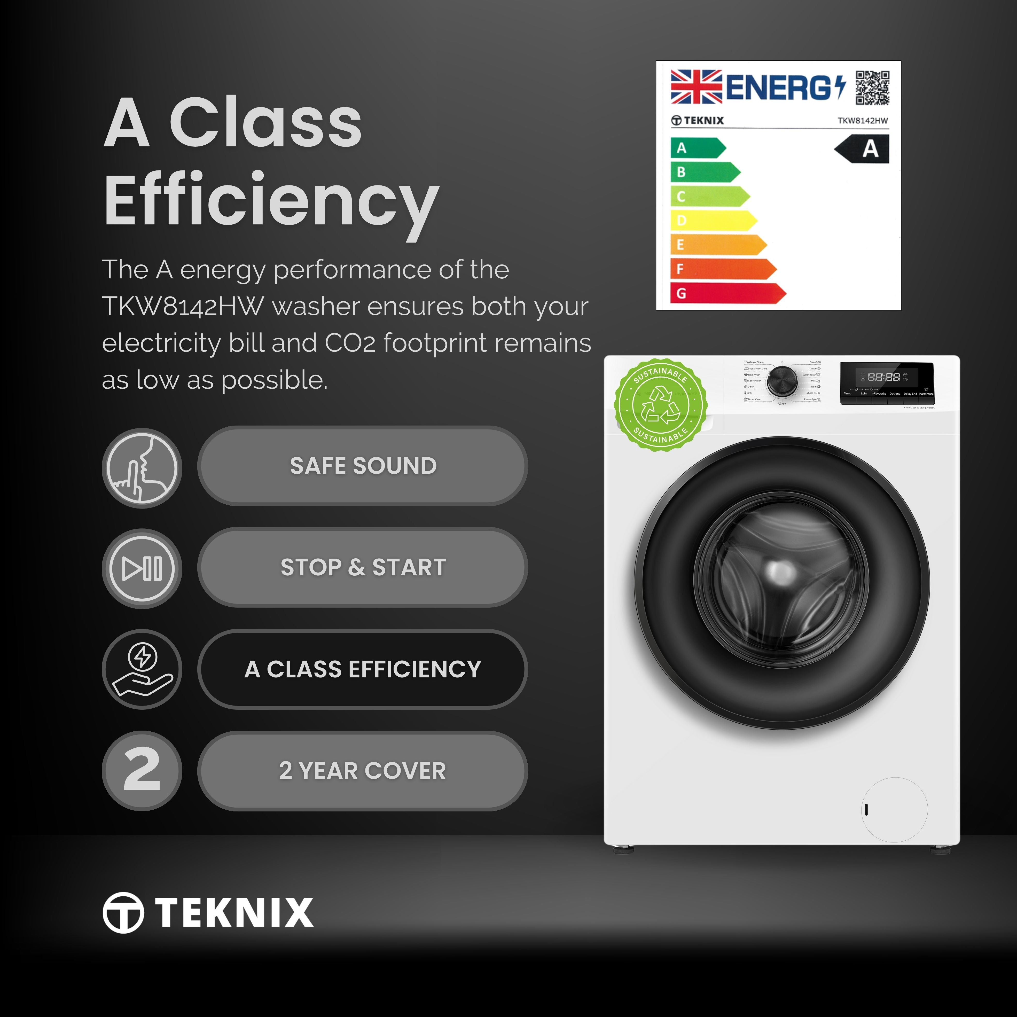 Teknix TKW8142HW - White Freestanding 8KG Washing Machine - 1400