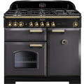 Rangemaster CDL100DFFSL/B - Slate/Brass Dual Fuel Range Cooker - 100cm - A Rated