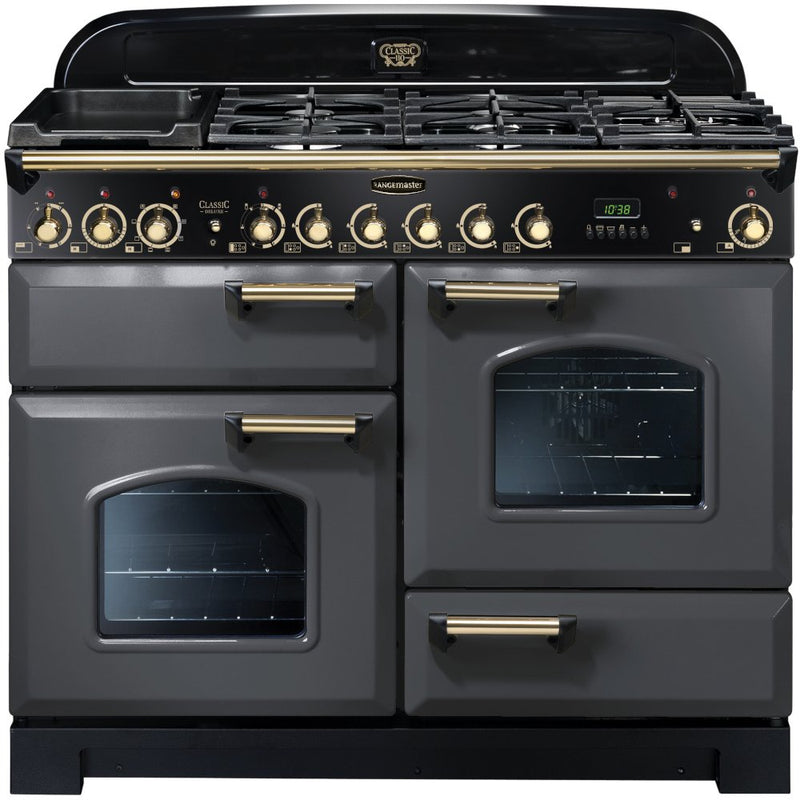Rangemaster CDL110DFFSL/B - Slate/Brass 110cm Dual Fuel Range Cooker - 79L - A Rated