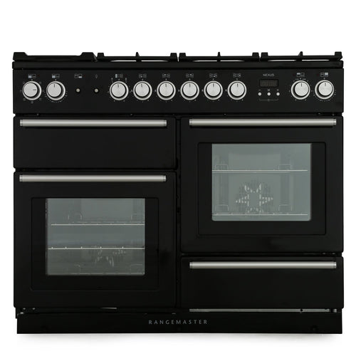 Rangemaster NEX110DFFCB/C - Charcoal Black/Chrome 110cm Range Cooker - Dual Fuel - A Rated