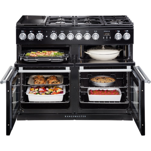 Rangemaster NEXSE110DFFCB/C - Charcoal Black 110cm Range Cooker - Dual Fuel - A Rated