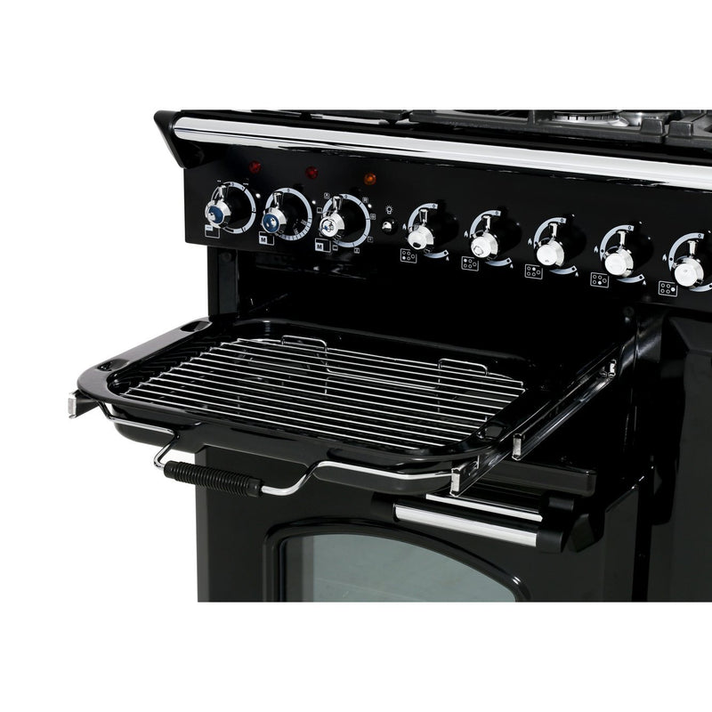 Rangemaster Classic Deluxe CDL90DFFSB/C - Stone Blue/Chrome Dual Fuel Range Cooker - 90cm - A Rated