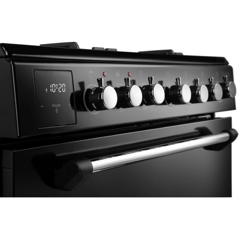 Rangemaster CLA60DFFBL/C - Black / Chrome Dual Fuel Cooker - Four Burners, 69/39 L Capacity, Double Oven - A Energy Rating