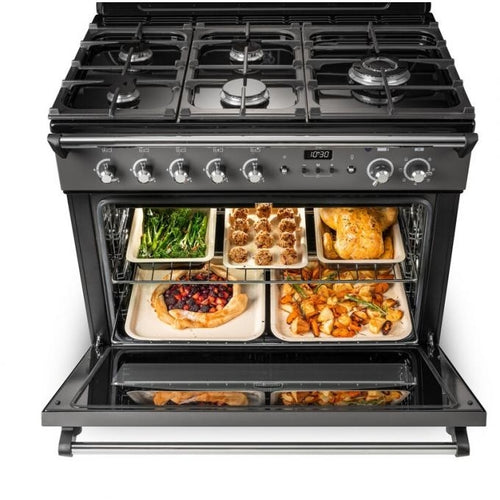 Rangemaster CLAS90FXDFFBL/C - Black/Chrome Range Cooker - 114L - A Rated