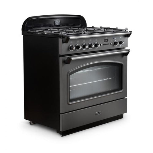Rangemaster Classic FX CLAS90FXDFFSL/B - Slate/Brass Grey Range Cooker - 90cm Dual Fuel - A Rated