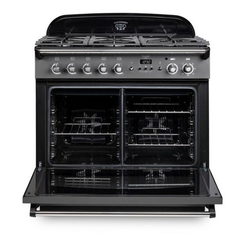 Rangemaster Classic FX CLAS90FXDFFSL/B - Slate/Brass Grey Range Cooker - 90cm Dual Fuel - A Rated