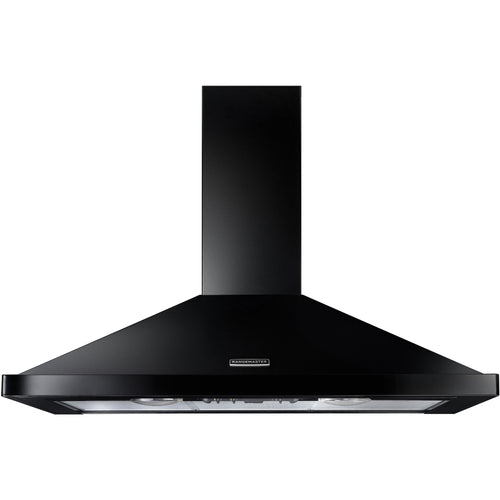 Rangemaster RHDC100BL/C - Black/Chrome 100cm Chimney Cooker Hood - 480m³/h Extraction - B Energy Rating