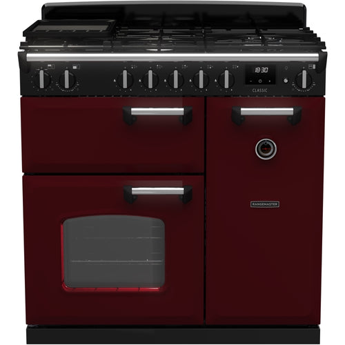 Rangemaster CL90DFPBOR/CM1 - Bordeaux/Chrome 90cm Dual Fuel Range Cooker - A Rated