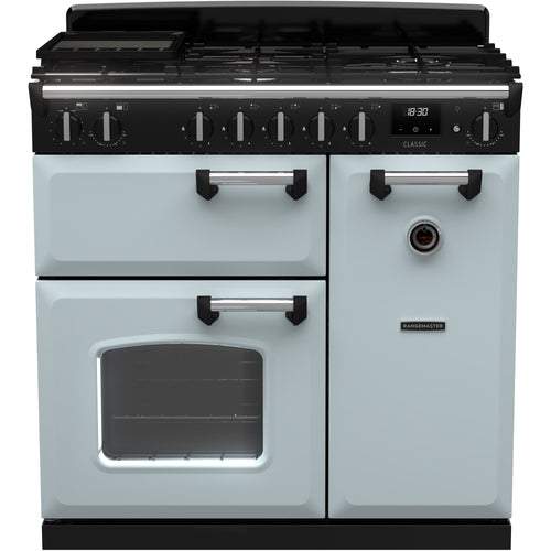 Rangemaster CL90DFPMSB/CM1 - Misty Blue/Chrome 90cm Dual Fuel Range Cooker - A Rated