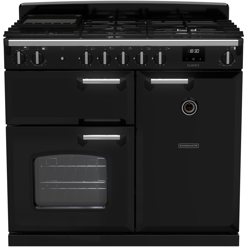 Rangemaster CL100DFPGBL/CM1 - Black/Chrome Classic Range Cooker - Dual ...