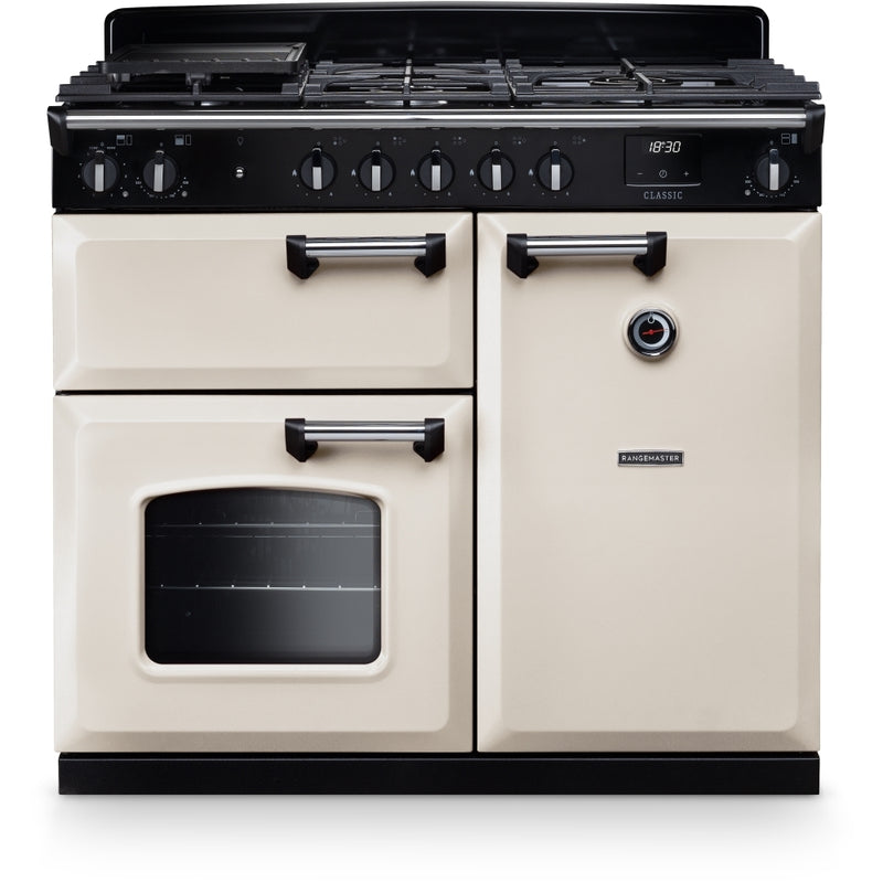 Rangemaster CL100DFPPCR/CM1 - Pale Cream/Chrome 100cm Dual Fuel Range Cooker - 80L/82L - A Energy