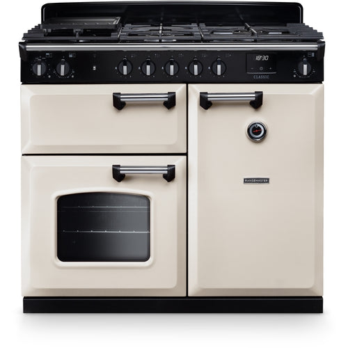 Rangemaster CL100DFPPCR/CM1 - Pale Cream/Chrome 100cm Dual Fuel Range Cooker - 80L/82L - A Energy