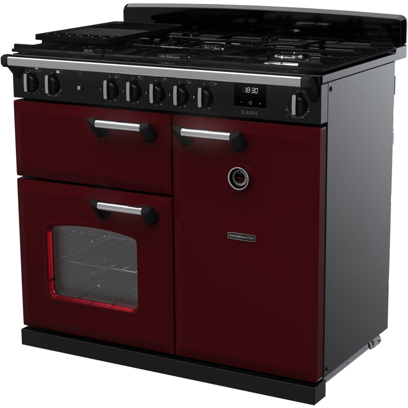 Rangemaster CL100DFPBOR/CM1 - Bordeaux/Chrome Range Cooker - Dual Fuel - A Energy