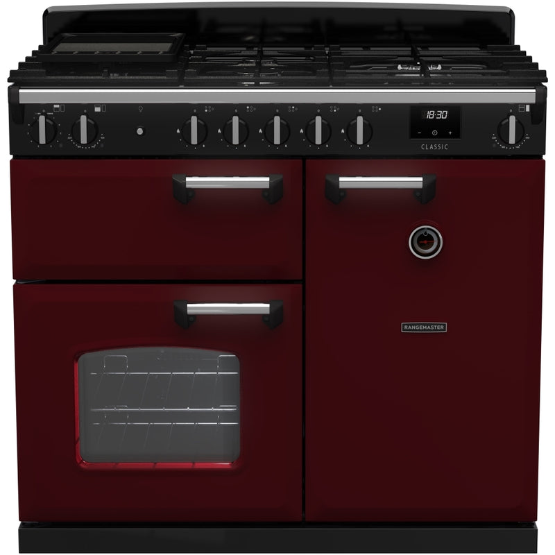 Rangemaster CL100DFPBOR/CM1 - Bordeaux/Chrome Range Cooker - Dual Fuel - A Energy