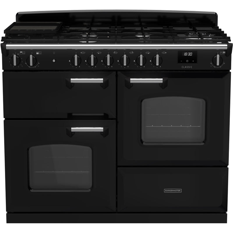 Rangemaster Classic - Black/Chrome 110cm Dual Fuel Range Cooker - 189L Capacity - A Rated