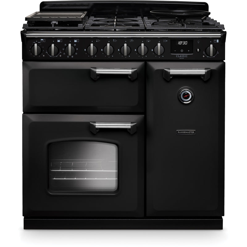 Rangemaster CLDL90DFPCBL/CM1 - Black Range Cooker - Dual Fuel - A Energy