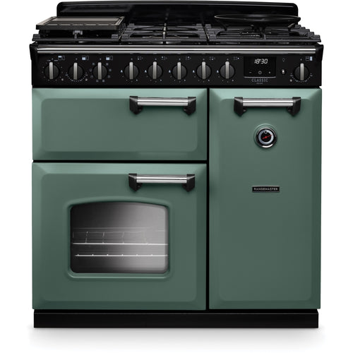 Rangemaster CLDL90DFPMGR/CM1 - Mineral Green/Chrome 90cm Range Cooker - Dual Fuel - A Energy