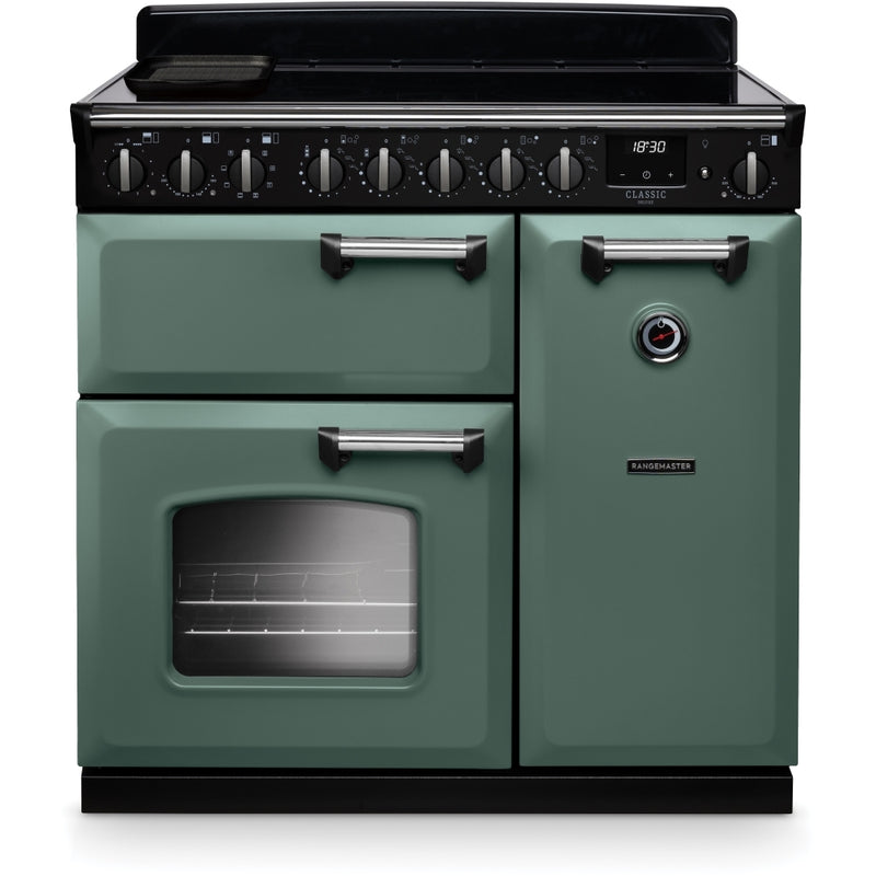 Rangemaster Classic Deluxe - Mineral Green/Chrome 90cm Range Cooker - Induction Hob - A Rated